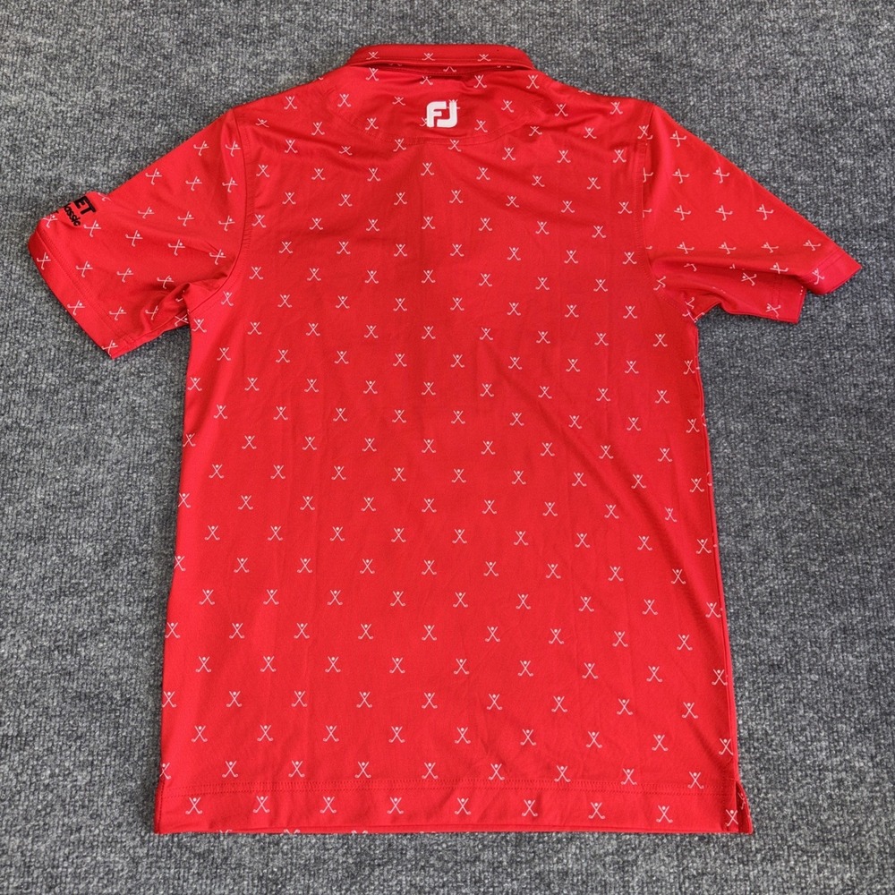 Footjoy Junior L Golf Shirt Red Detroit Golf Club Print Polo 20424 Boys Large - Picture 5 of 6